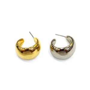 Candongas Chunky Dome Bicolor - Aretes Hoop Gruesos Dorados y Plateados