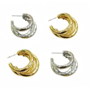 Aretes Candonga Triple Dorado Y Plateado